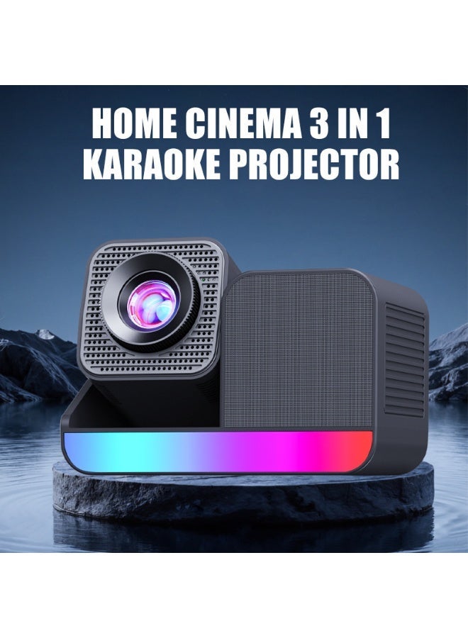 SU.YOSD 3-in-1 Portable Karaoke Mini Projector with 2×15W Stereo Speakers & Dual Microphones | Android 11 Smart LED Projector | 180° Rotatable HD Home Theater | WiFi6 & Bluetooth 5.0 | HY-360Plus KTV (Black) - Image 2
